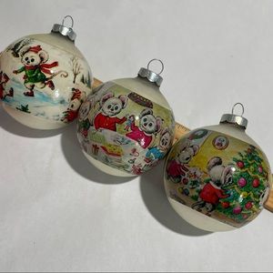 Vintage Corning Glass Ball Ornaments Mice Christmas 1960’s
